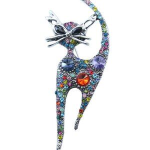 Cat Shape Rhinestone Decorative Alloy Brooch